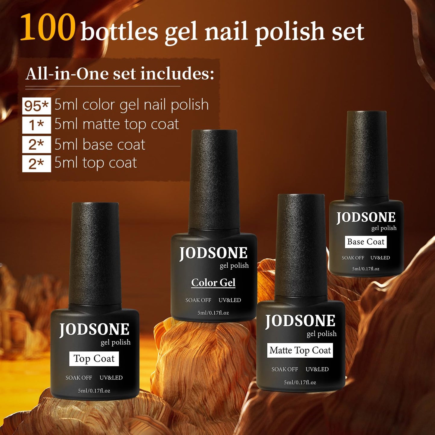 JODSONE 100 PCS (5 ml each) Gel Nail Polish Kit No Wipe Soak off Base Coat and Matte Glossy Top Coat Gel Polish Collections Gifts for Manicure Lovers Beauty and Personal Care JODSONE