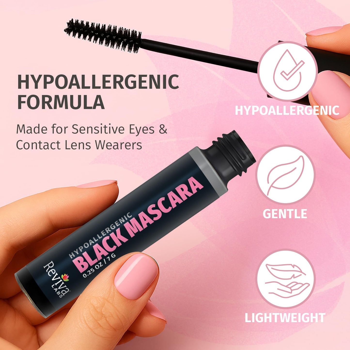 Reviva Labs Black Hypoallergenic Mascara for Sensitive Eyes and Older Women - Gentle, Volumizing & Lengthening Mascara for Older Women 50 and 60 Plus