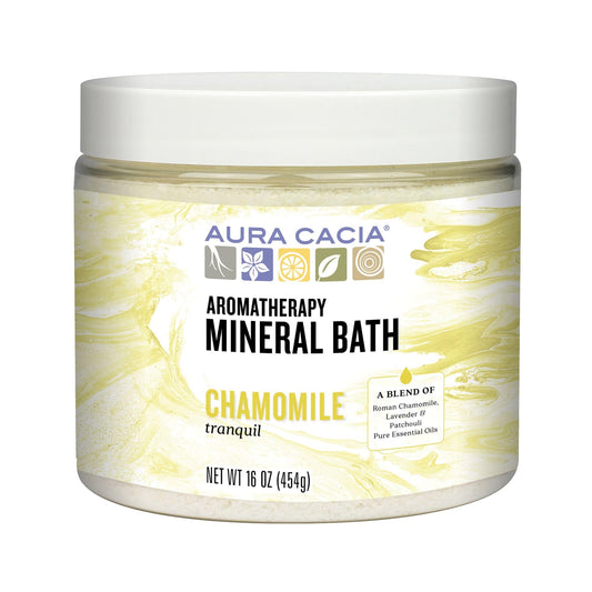 Aura Cacia Aromatherapy Mineral Bath, Tranquil Chamomile, Mineral Bath Salts with Pure Essential Oils for a Soothing and Rejuvenating Foot and Body