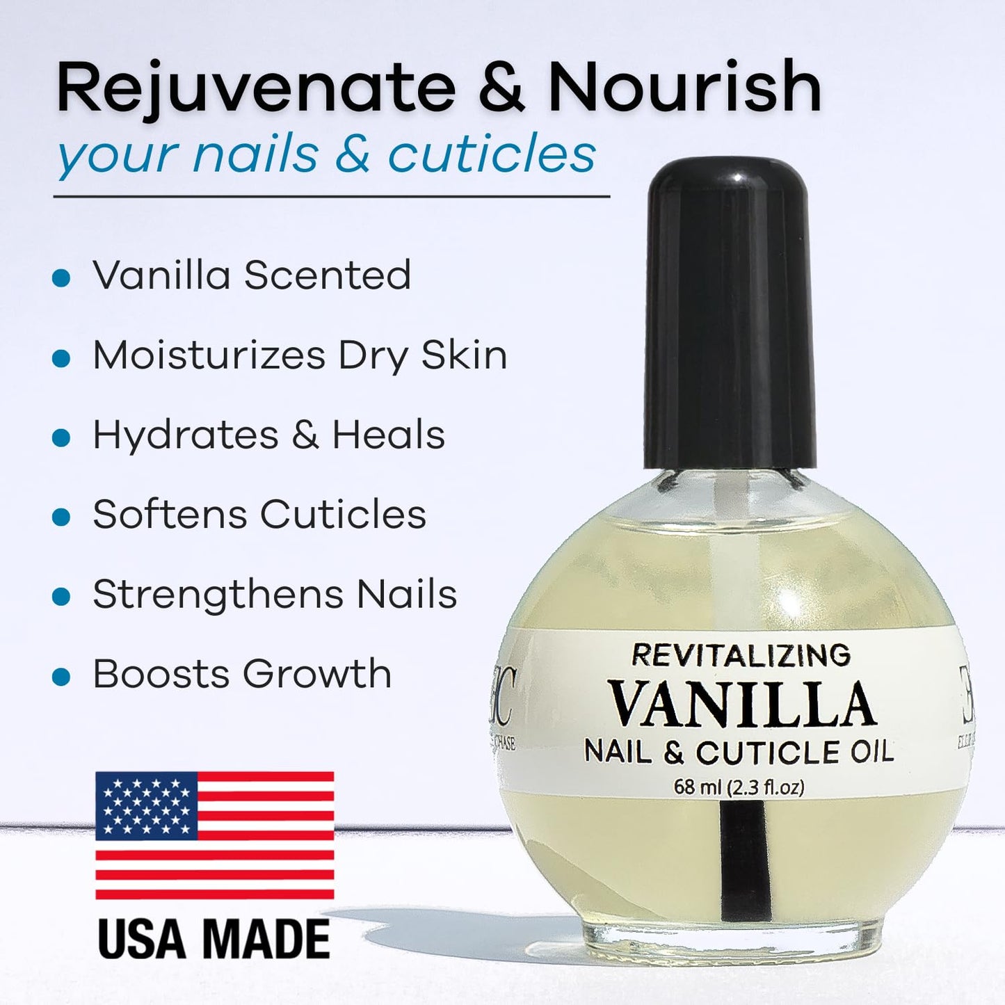 Ellie Chase Moisturizing Cuticle & Nail Care Oil 2.3 Fl Oz - Vanilla Scented - Infused with Jojoba Oil, Aloe, Vitamin E - Nail & Cuticle Hydration