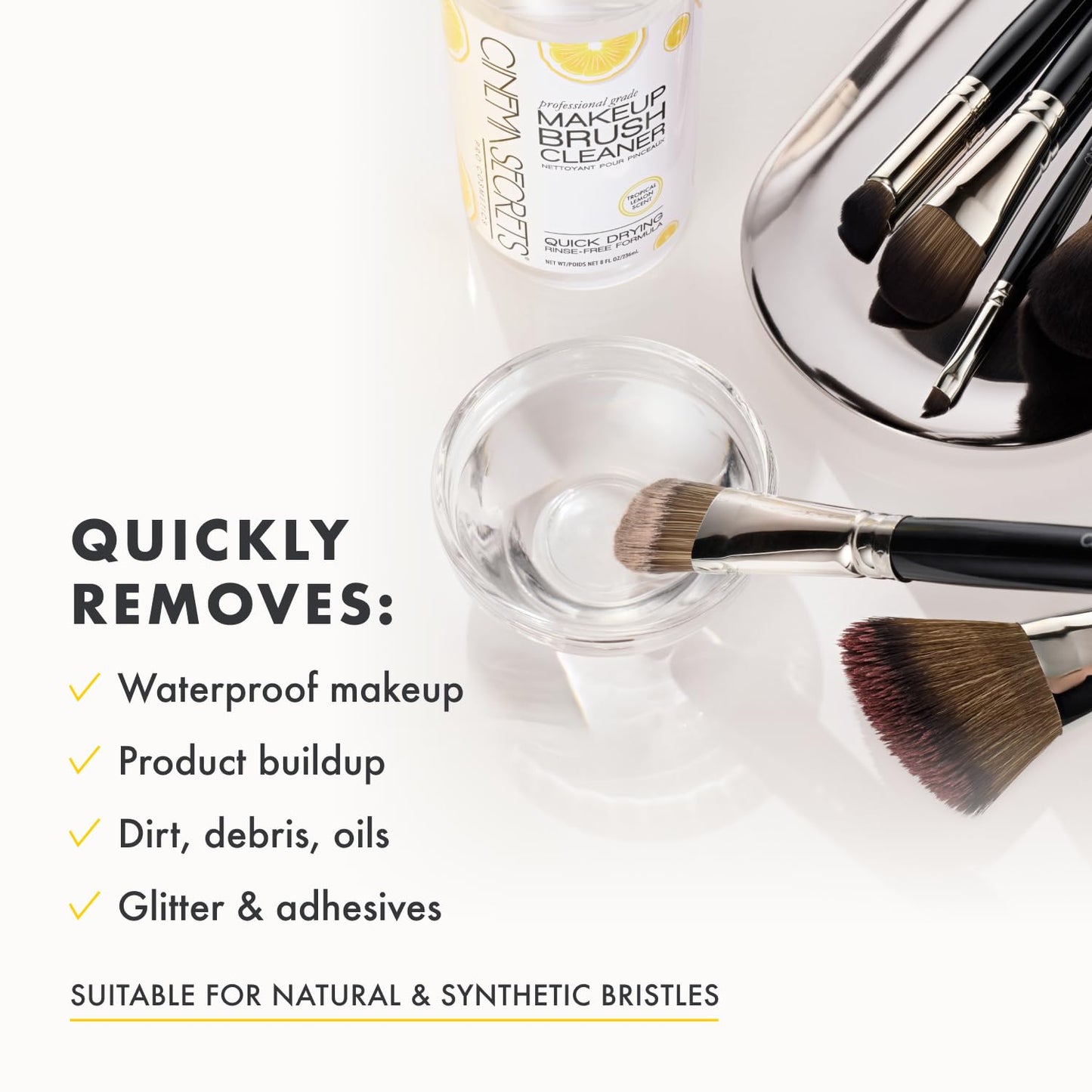 Cinema Secrets Original Makeup Brush Cleaner Solution - Professional Cleanser for Makeup Brushes - Quick-Drying, Rinse-Free Formula - Removes Stubborn