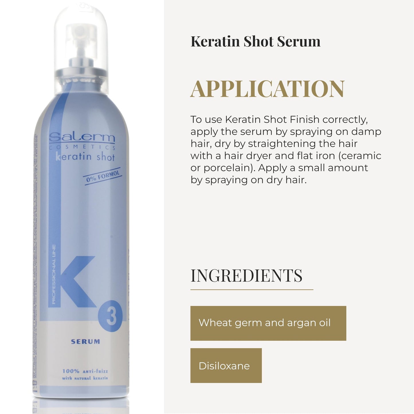 SALERM - Hair Serum - Keratin Shot Finish Serum - 100 ml - Final Touch for Keratin Shot - Conditioning and Shine - Anti-Frizz - Repairs Split Ends