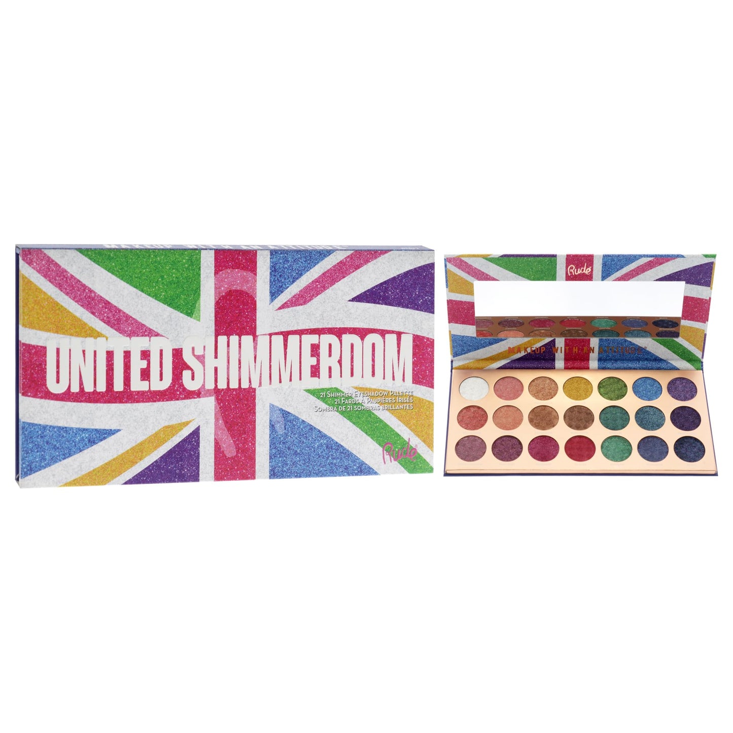 Rude Cosmetics United Shimmerdom Eyeshadow Palette - 21 Shimmer for Women - 0.88 oz Eye Shadow