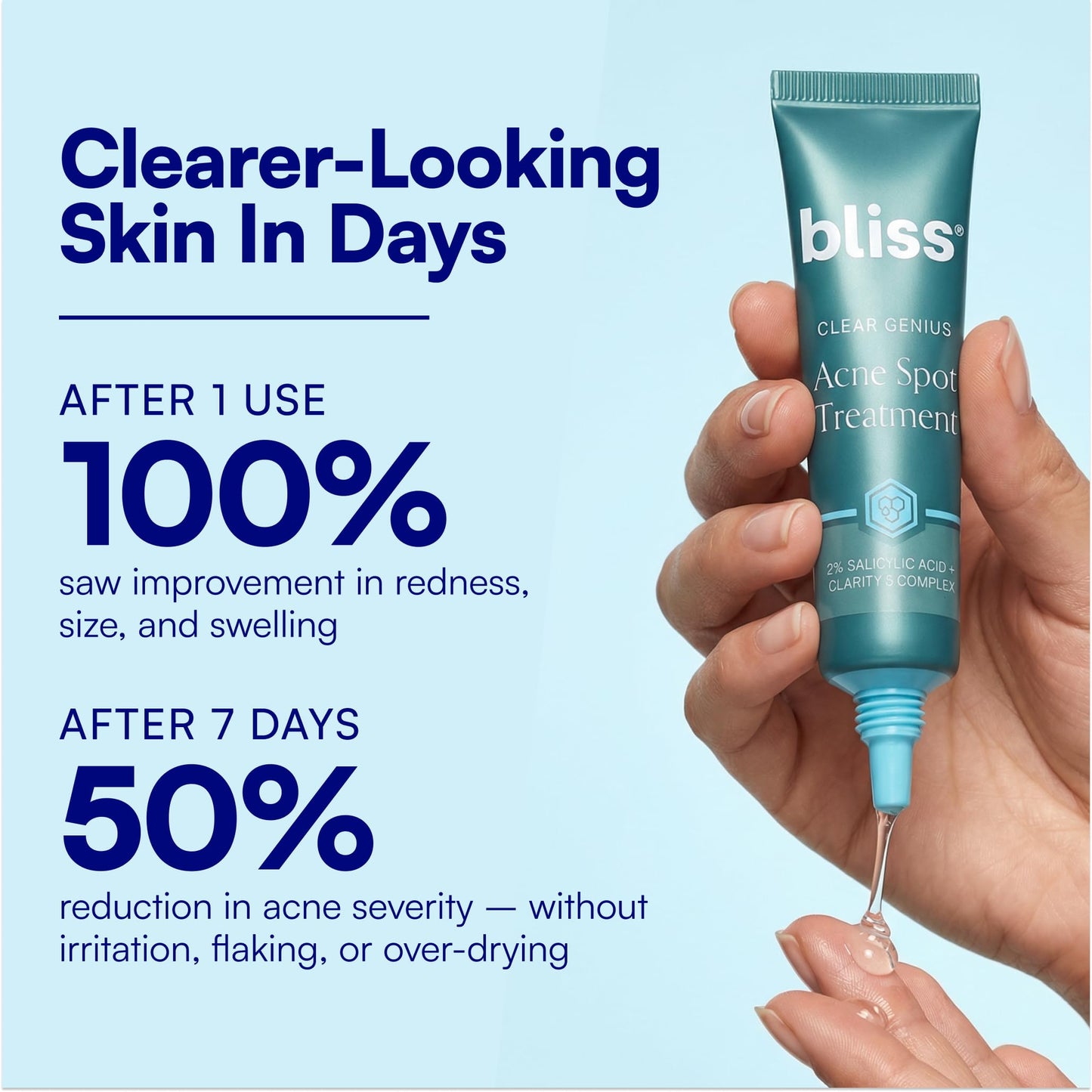 Bliss Clear Genius Acne Spot Treatment - Maximum Strength 2% Salicylic Acid Shrinks Blemishes - Clean, Vegan, Cruelty-Free, 0.5 Fl Oz
