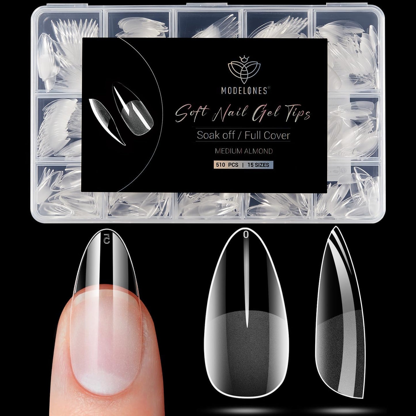 Modelones Almond Fake Nail Tips -510Pcs Medium Soft Gel Nail Tips Almond Shape Pre Etched Half Matte Full Cover Clear Acrylic Gel Kit False Press on Beauty and Personal Care modelones