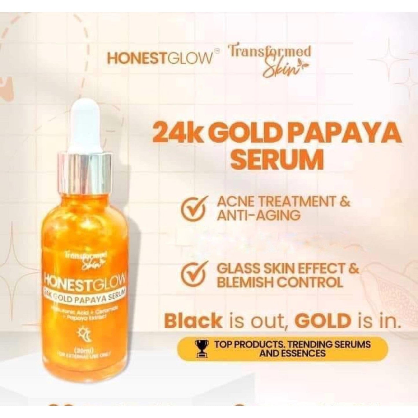 Transformed Skin HONEST GLOW 24K Gold Papaya Serum, 30ml