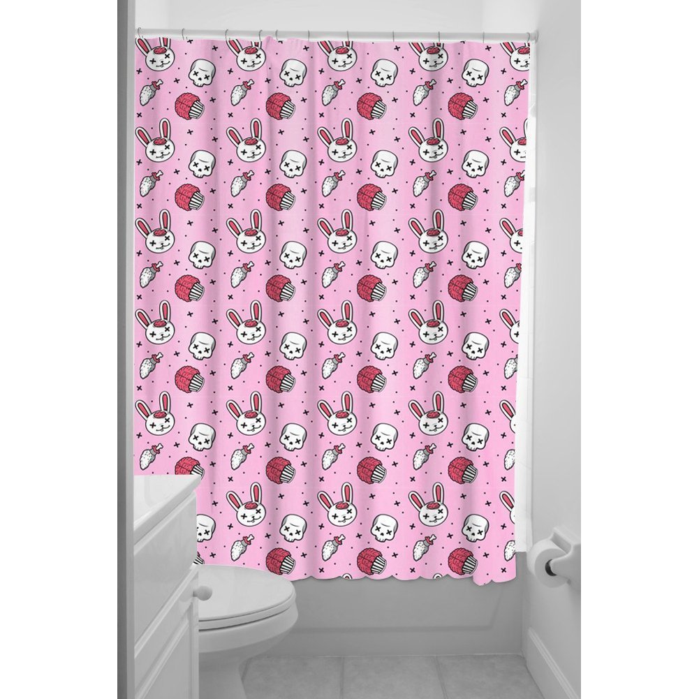 Sourpuss Clothing Zombie Bunny Shower Curtain Pink