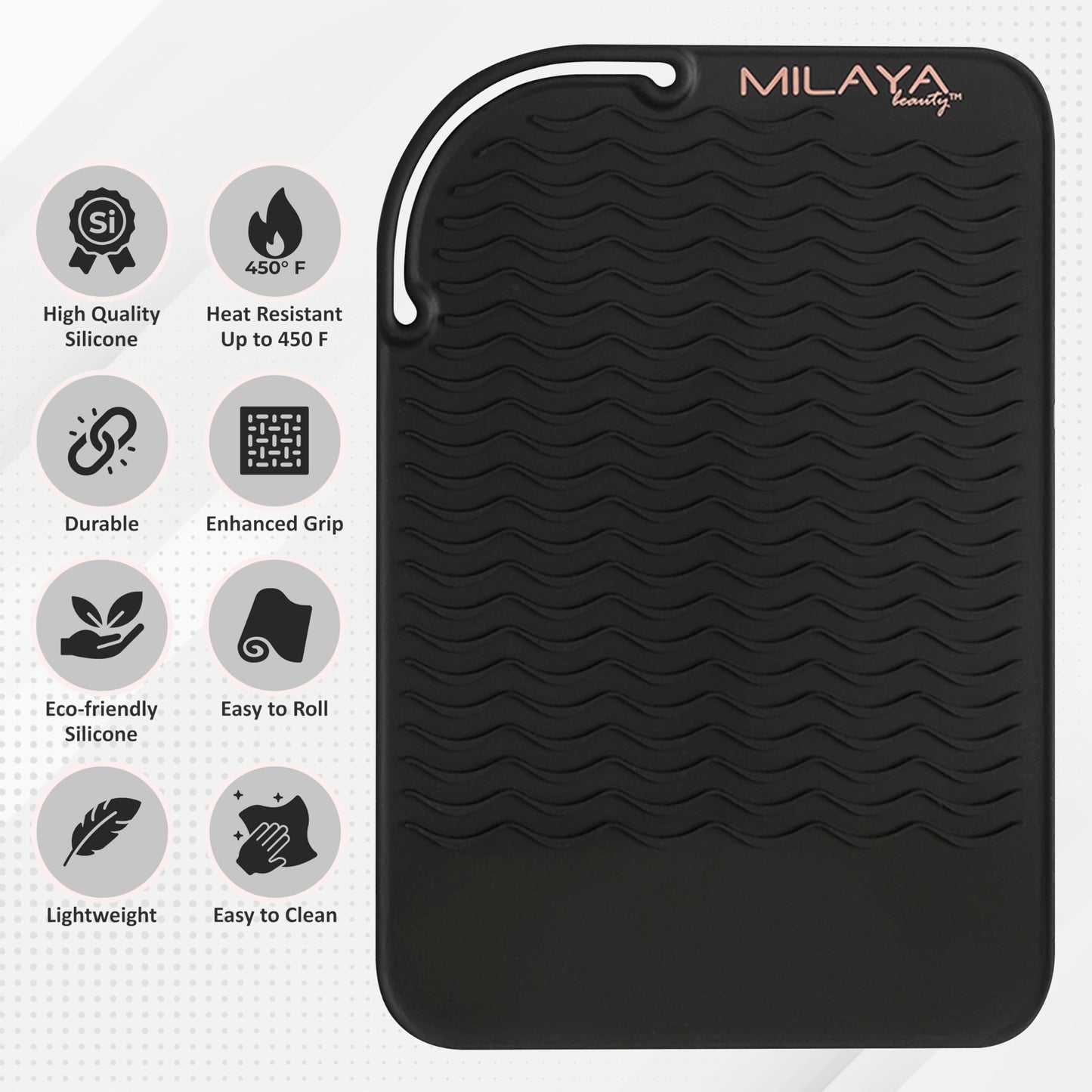 Milaya Beauty Vanity Accessories Heat Resistant Mat - Silicone Flat Iron & Curling Iron Holder, Non-Slip Vanity Mat & Hot Tool Mat for Home, Salon, or