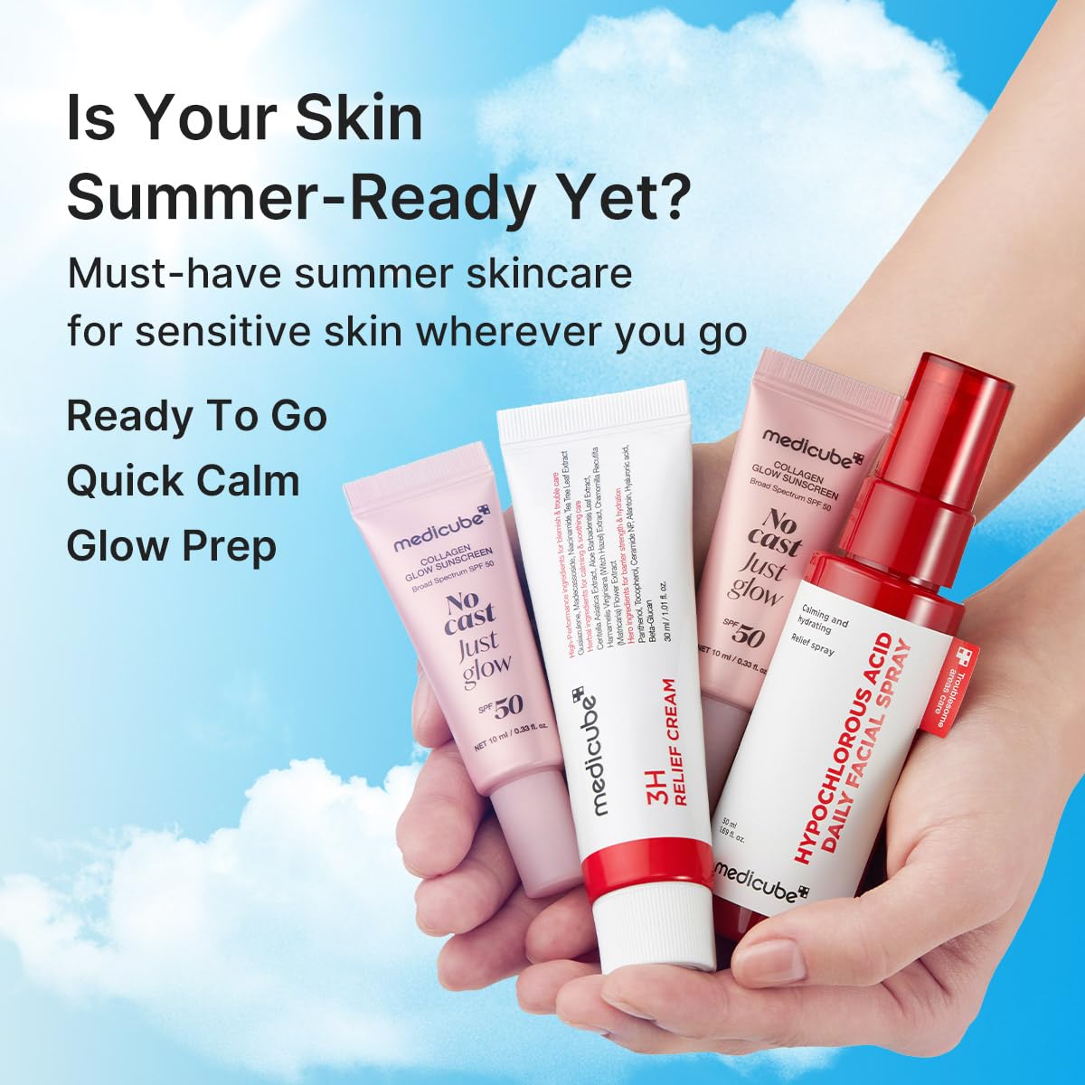 medicube Summer-Ready Skincare Travel Kit | Quick Cooling & Soothing Essential | HOCl Spray, Relief Cream & SPF 50 Sunscreen for Irritated Skin | Beauty and Personal Care medicube