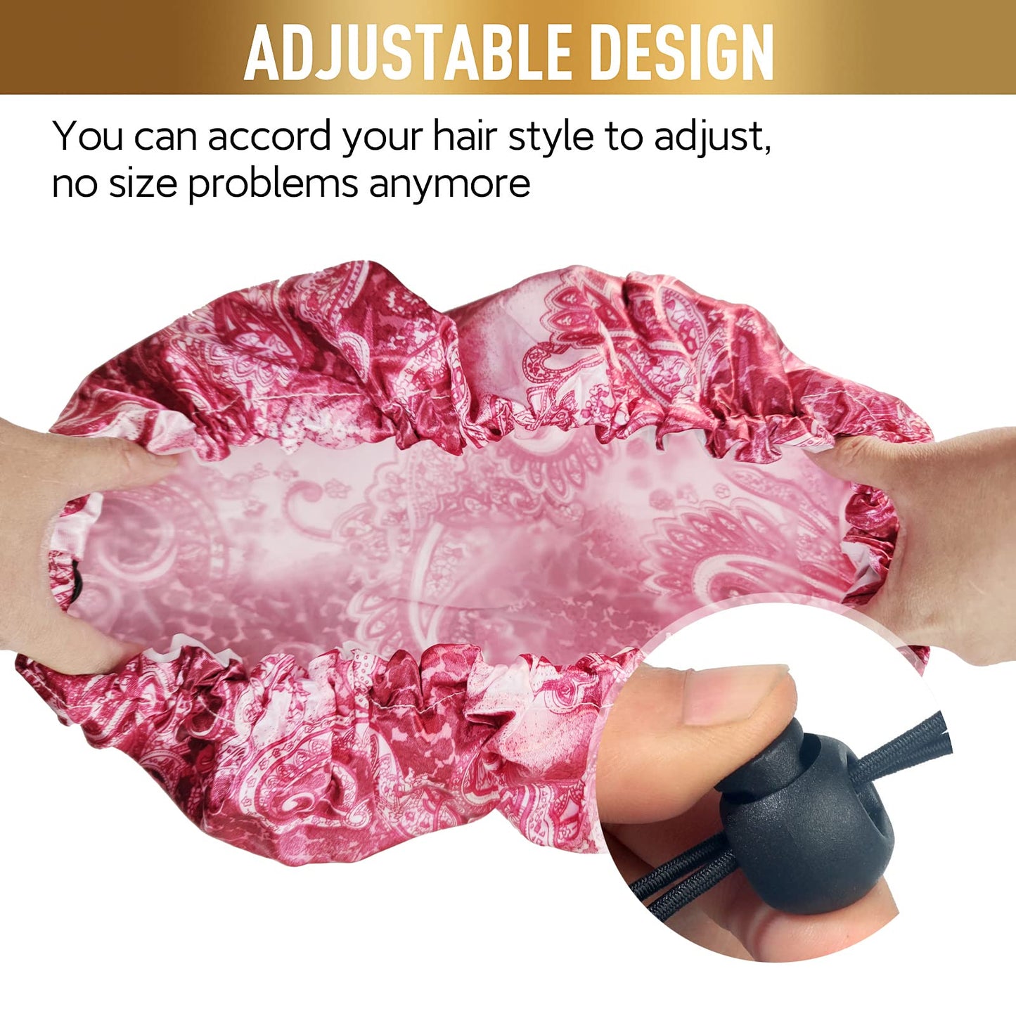 Shower Caps for Women, Extra Large Adjustable Waterproof Reusable Shower Cap, Hair Cap for Shower Hat for Women Girls Long Thick Hair, Bath Caps