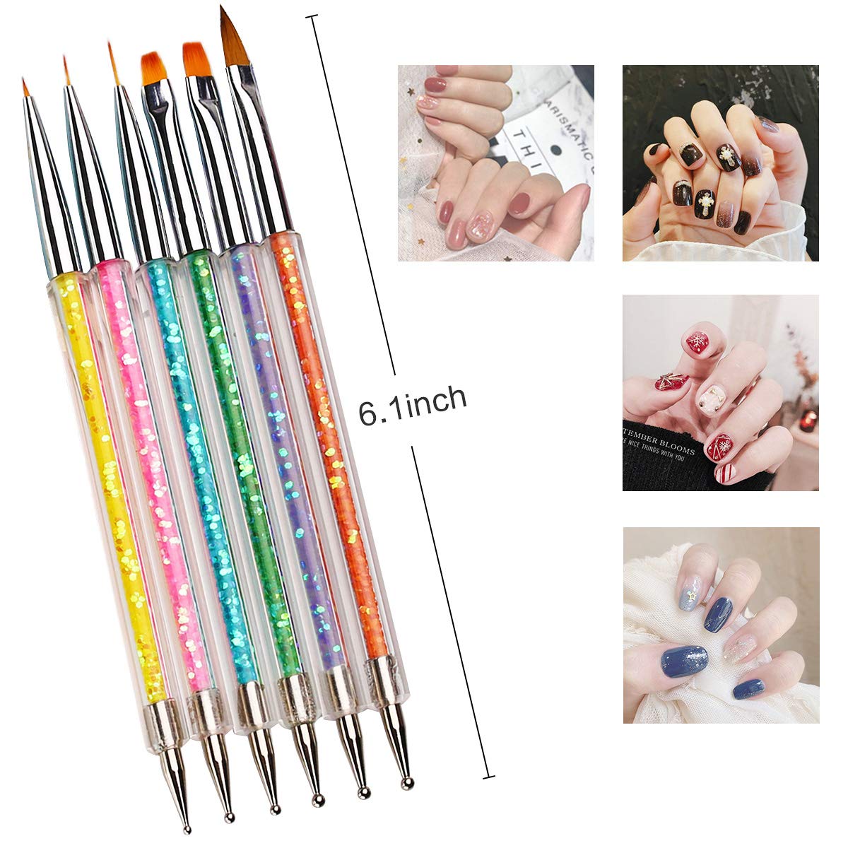 iminoo 6PCS Nail Art Brushes,Double Ended Nail Liner Brush Dotting Pen Nail Art Point Drill Drawing Tools,Double Ended Nail Art Brushe for DIY Nail