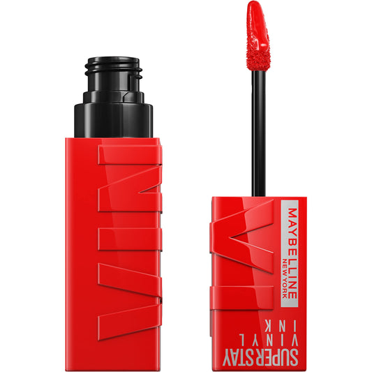 Maybelline Super Stay Vinyl Ink Longwear No-Budge Liquid Lipcolor Makeup, Highly Pigmented Color and Instant Shine, Red-Hot, Fire Engine Red Lipstick