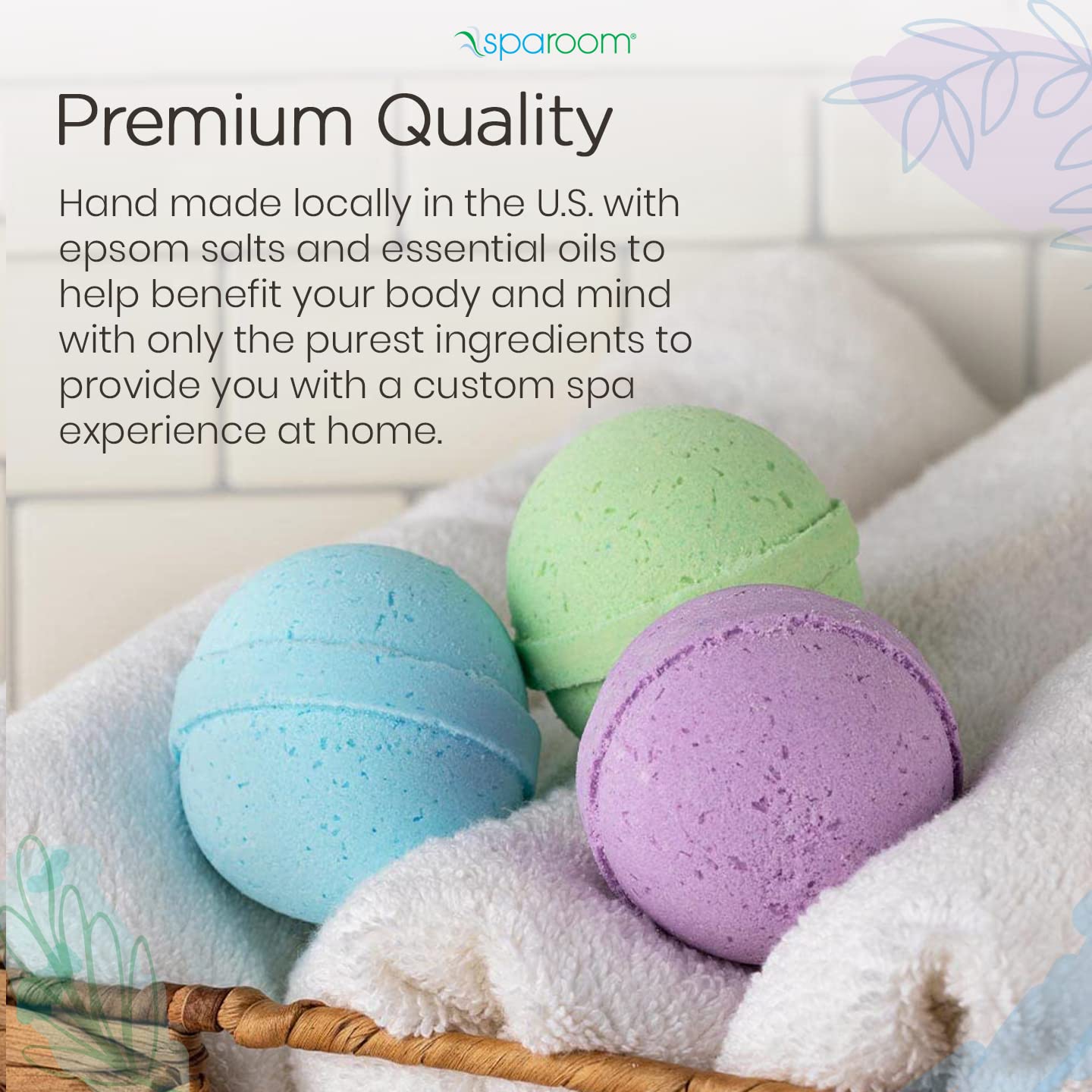 SpaRoom Soothe and Relax Handmade Natural Essential Oil Aromatherapy Bath Bombs, Set of 3, Lavender, Eucalyptus and Peppermint