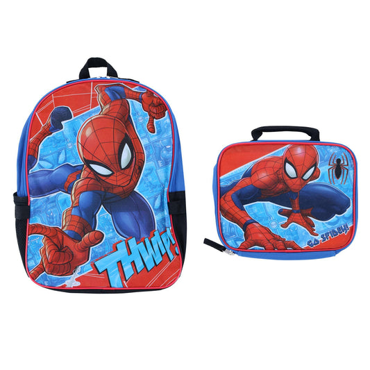 Marvel Boy's Spider-Man 16-Inch Backpack with Lunch Bag, Blue