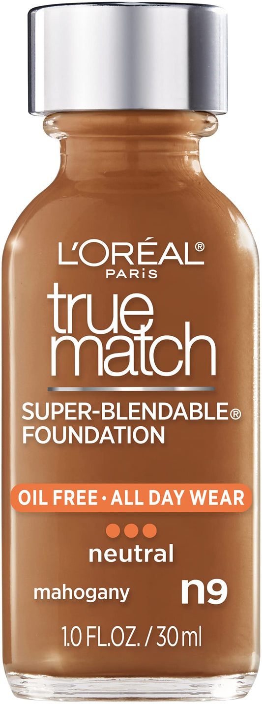 L’Oréal Paris Makeup True Match Super-Blendable Liquid Foundation, Mahogany N9, 1 Fl Oz,1 Count