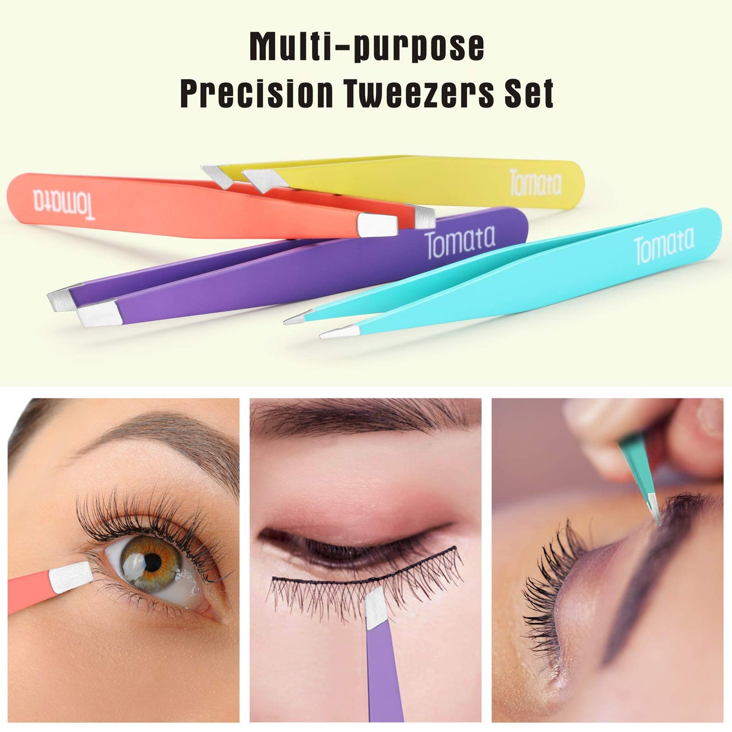 Tomata Tweezers for Eyebrows, Slant Tip and Pointed Eyebrow Tweezer Set Great Precision for Eyebrows Facial Hair, Ingrown Hair, Splinter, Blackhead