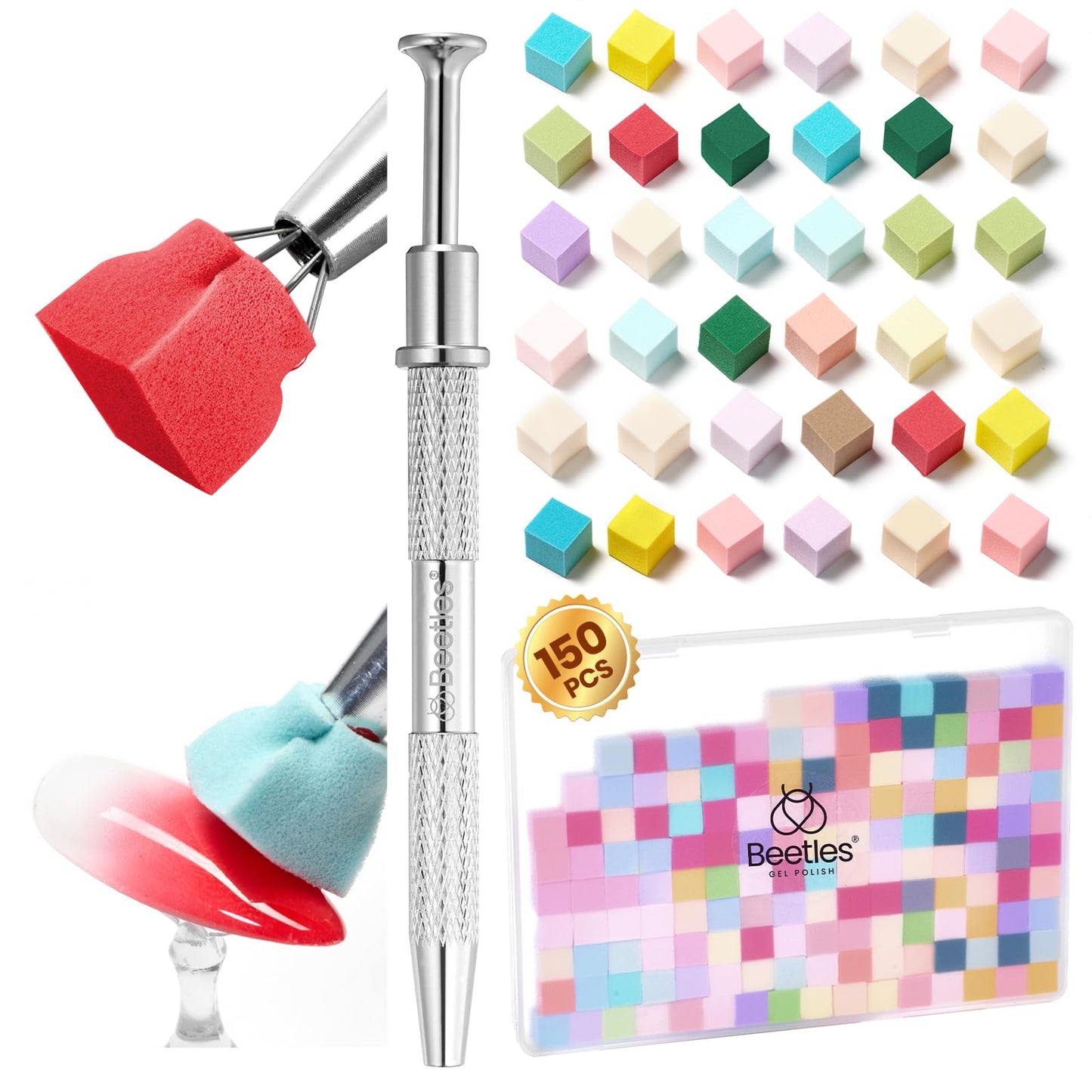Beetles 150Pcs Soft Nail Sponges for Ombre, Colorful Nail Sponge with Grabbing Pen, Blooming Nails Art Brushes, Gradient Manicure DIY Tools Beauty and Personal Care beetles Gel Polish Default Title