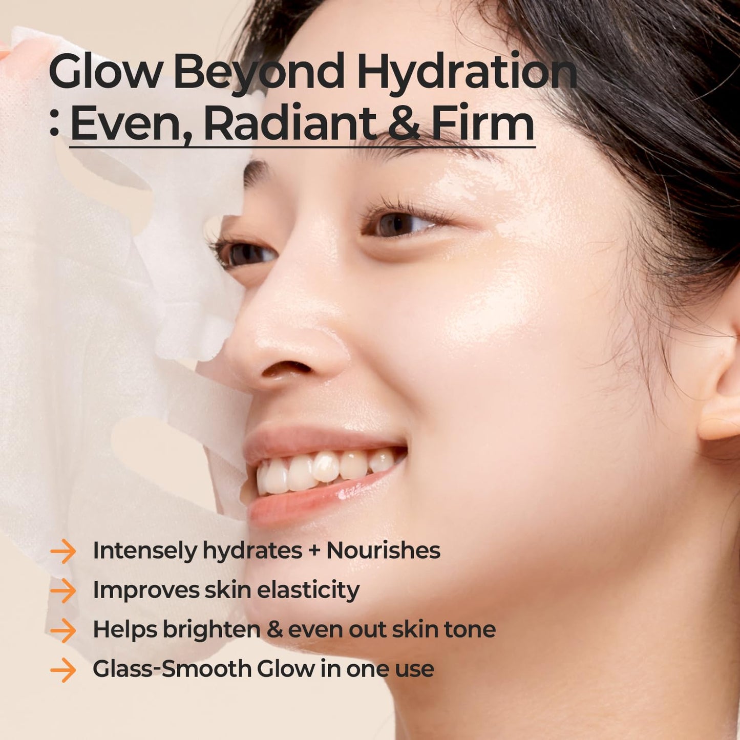 MOTHER MADE Glowing Glass Skin Hydrating Snail Deep Collagen Face Masks 10 EA, with Niacinamide 2%, Vitamin E, Facial Masks for Dry, Sensitive Skin