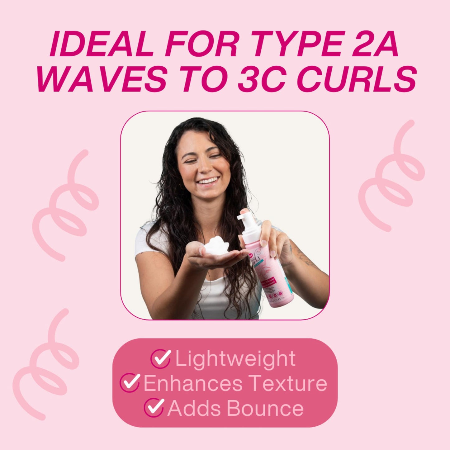 Dippity Do Girls With Curls Curl Enhancing Mousse, Light, 3-in-1 Defining Foaming Mousse for Curly Wavy Hair, Hibiscus, Olive Oil, Anti Frizz Bouncy