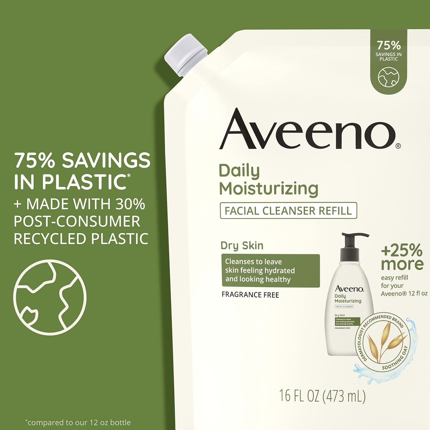 Aveeno Daily Moisturizing Facial Cleanser with Soothing Non-GMO Oat, Leaves Skin Feeling Hydrated, Soft & Supple, Paraben-, Sulfate-, Fragrance-, Dye