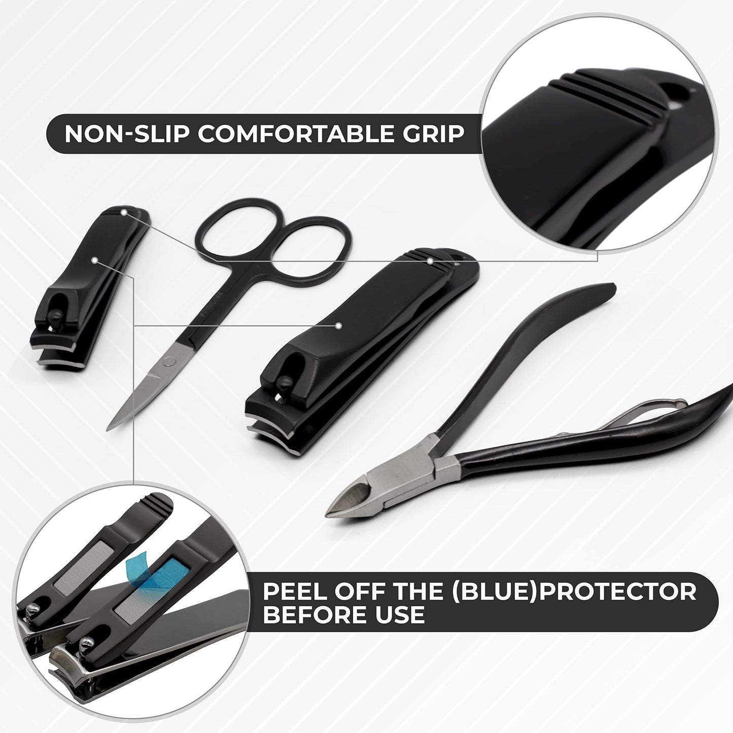 ASH ISLAND Nail Clippers Set - Black Stainless 12 in 1 For Men And Women Manicure Pedicure Travel Kit Luxury Nail File Sharp Nail Scissors Fingernails