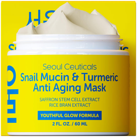 SeoulCeuticals Korean Face Mask Skin Care - Snail Mucin Turmeric Mask for Face - Cruelty Free K Beauty Anti Aging Face Mask for Healthy, Youthful Glow