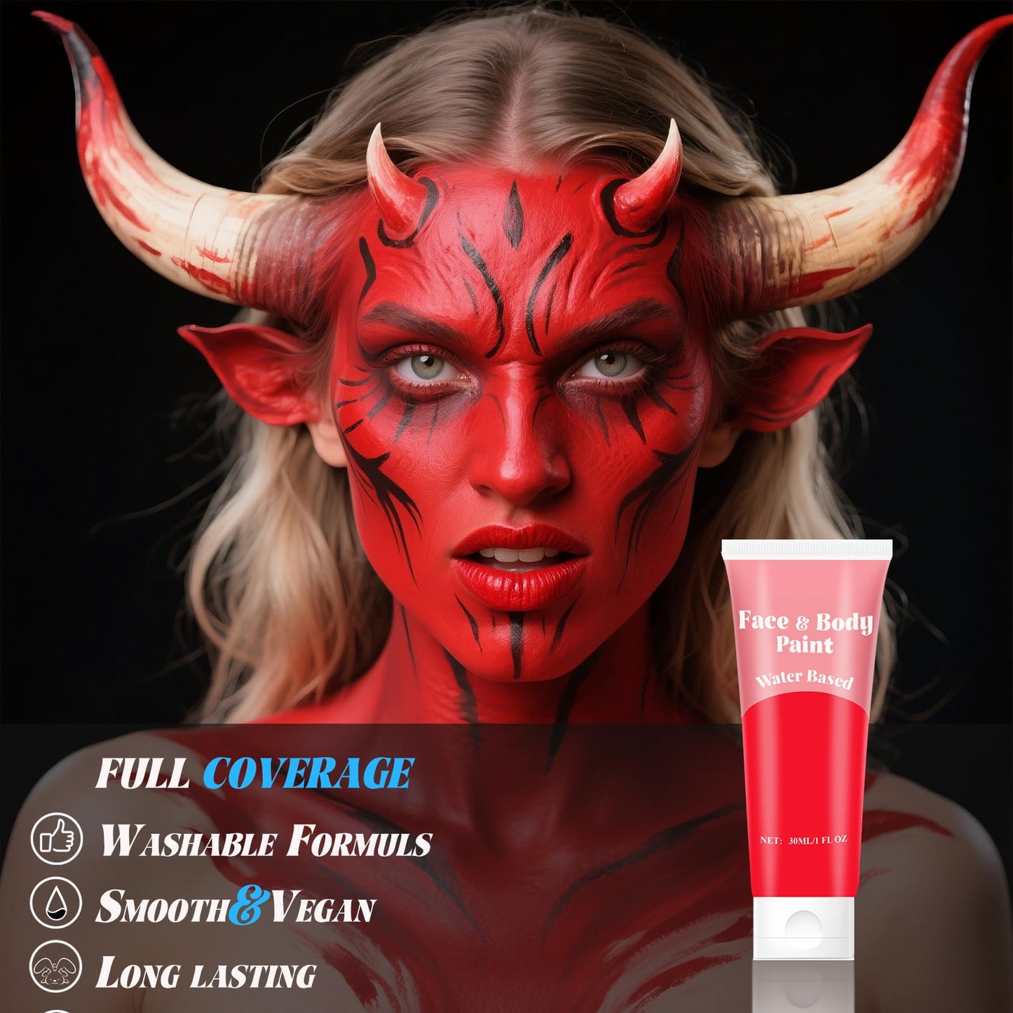 Red face body paintRed Water Based Face Body Paint?Washable Face Paint For Devil Clown Nose Red Body Paint for Halloween SFX Cosplay Costumes