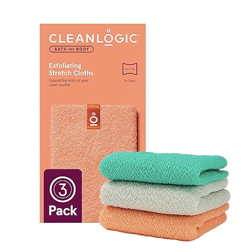 Cleanlogic Body Exfoliating Cloth, Stretchy Exfoliator Bath and Shower Washcloths for Smooth and Softer Skin, Reusable Daily Skincare Tool, Assorted