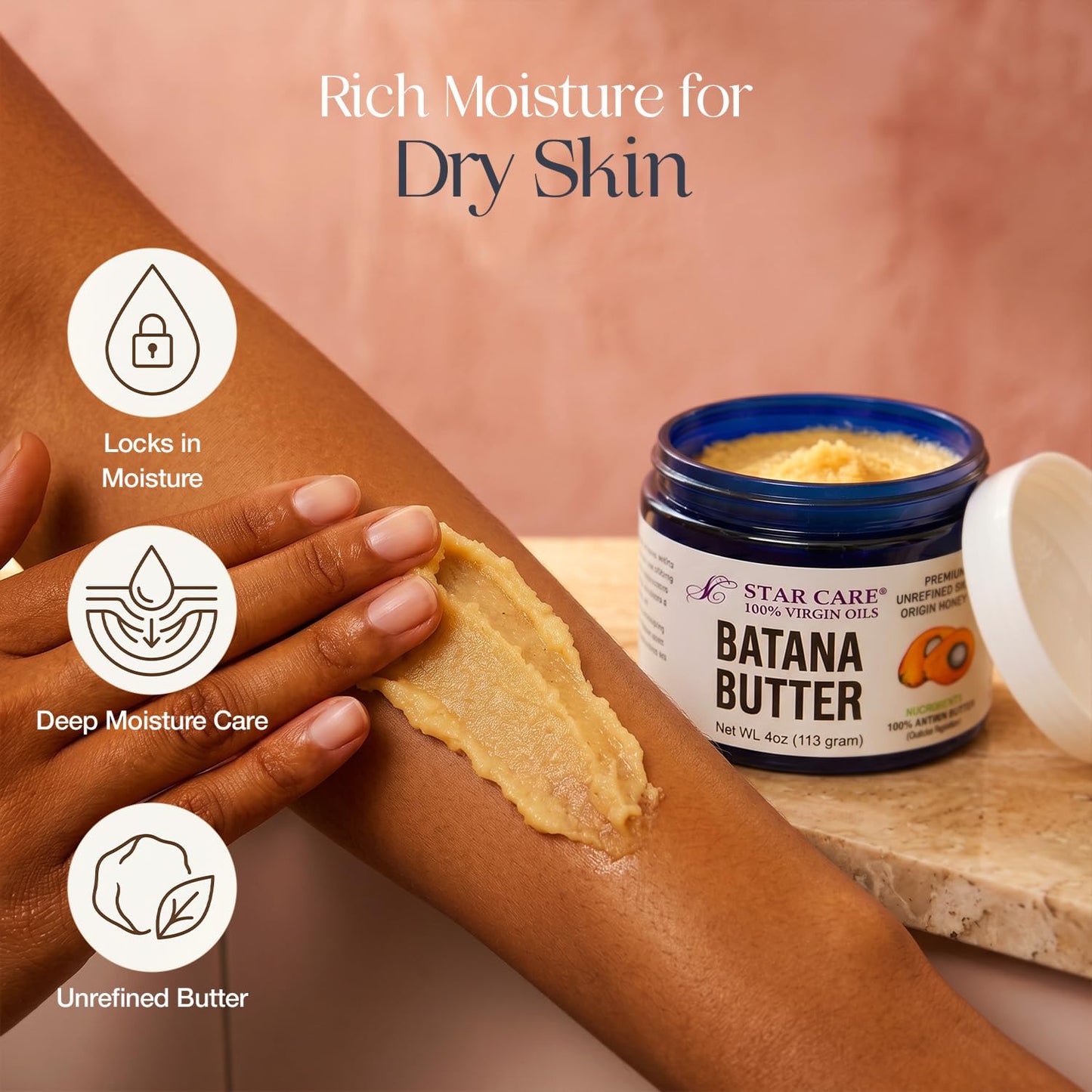 STAR CARE 100% Virgin Batana Butter 4oz/113g Unrefined Pure Hair Skin Moisturizer Deep Hydration for Dry Damaged Curly Hair Natural Scalp & Body