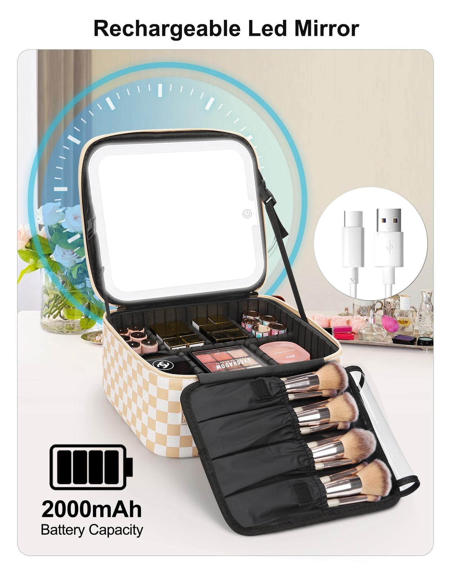 Relavel Travel Makeup Bag With LED Mirror, Cosmetic Train Case with Light up Mirror, Portable Makeup Artist Organizer Bag with Adjustable Dividers Beauty and Personal Care Relavel
