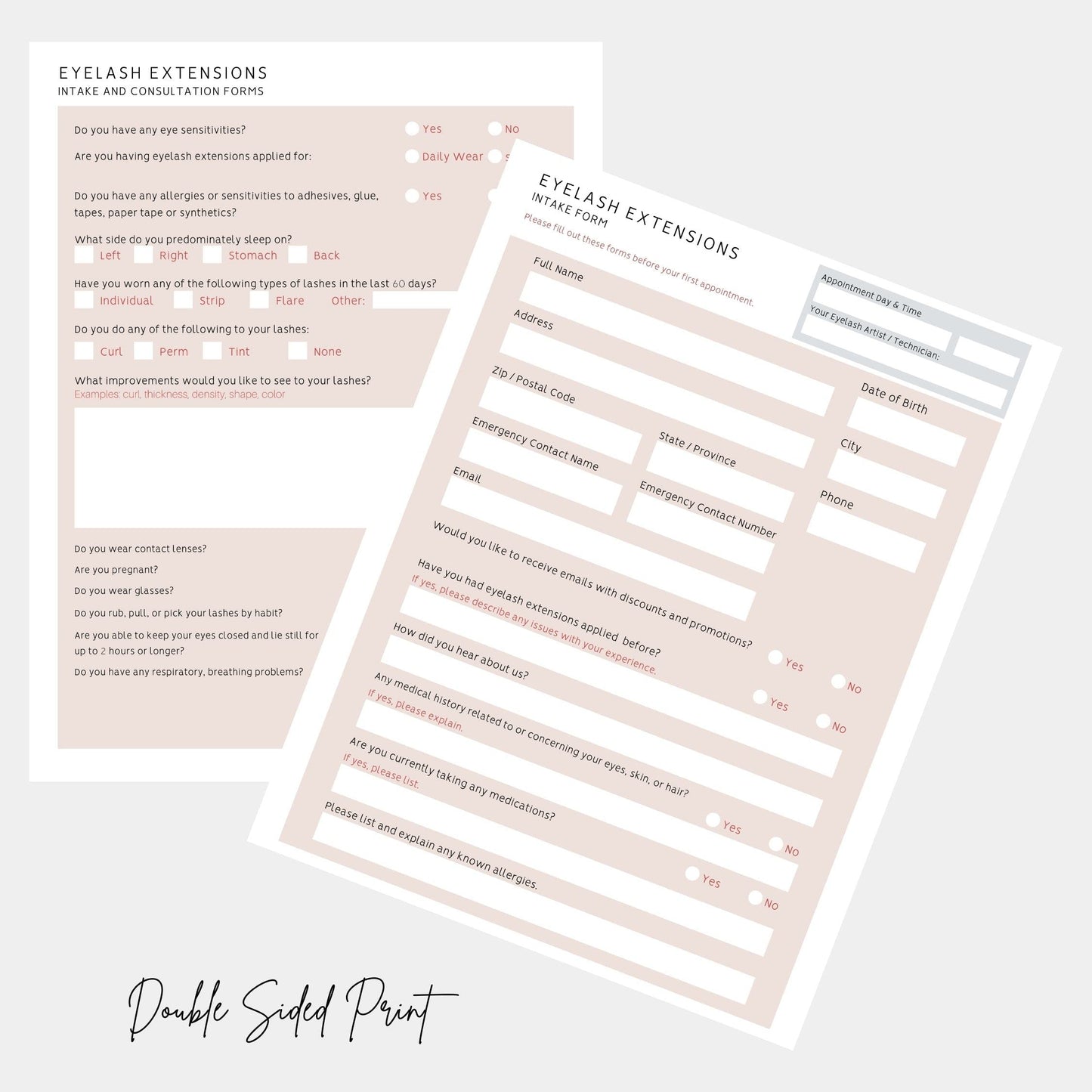Lash Extension Eyelash Consent, Intake, Aftercare forms with Mapping | 100 Pack | 25 of each Consent, Intake, Aftercare, and Mapping Forms for Lash