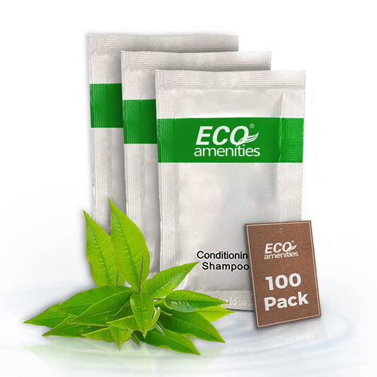 ECO Sachet Individually Wrapped Toiletries, Travel Size Bulk Shampoo and Conditioner 2in1 10ml (100 pk) Mini Hotel Toiletries Conditioning Shampoo