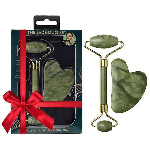 Beautyfrizz Jade Face Roller - Jade Roller for Face and Gua Sha Massage Tool - Gua Sha and Jade Roller - Guasha Tool for Face - Skin Care Gift Set