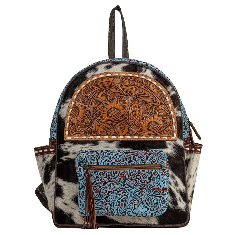 Myra Bag Backpack Bag for Women - Western Upcycled Hairon & Leather Bag Charcoal Gray