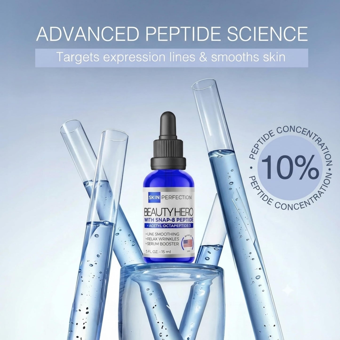 Skin Perfection Snap 8 Peptides Serum for Face - Anti Aging Peptide Serum for Fine Lines & Wrinkles - Diy Peptide Face with Hyaluronic Acid Crows Feet