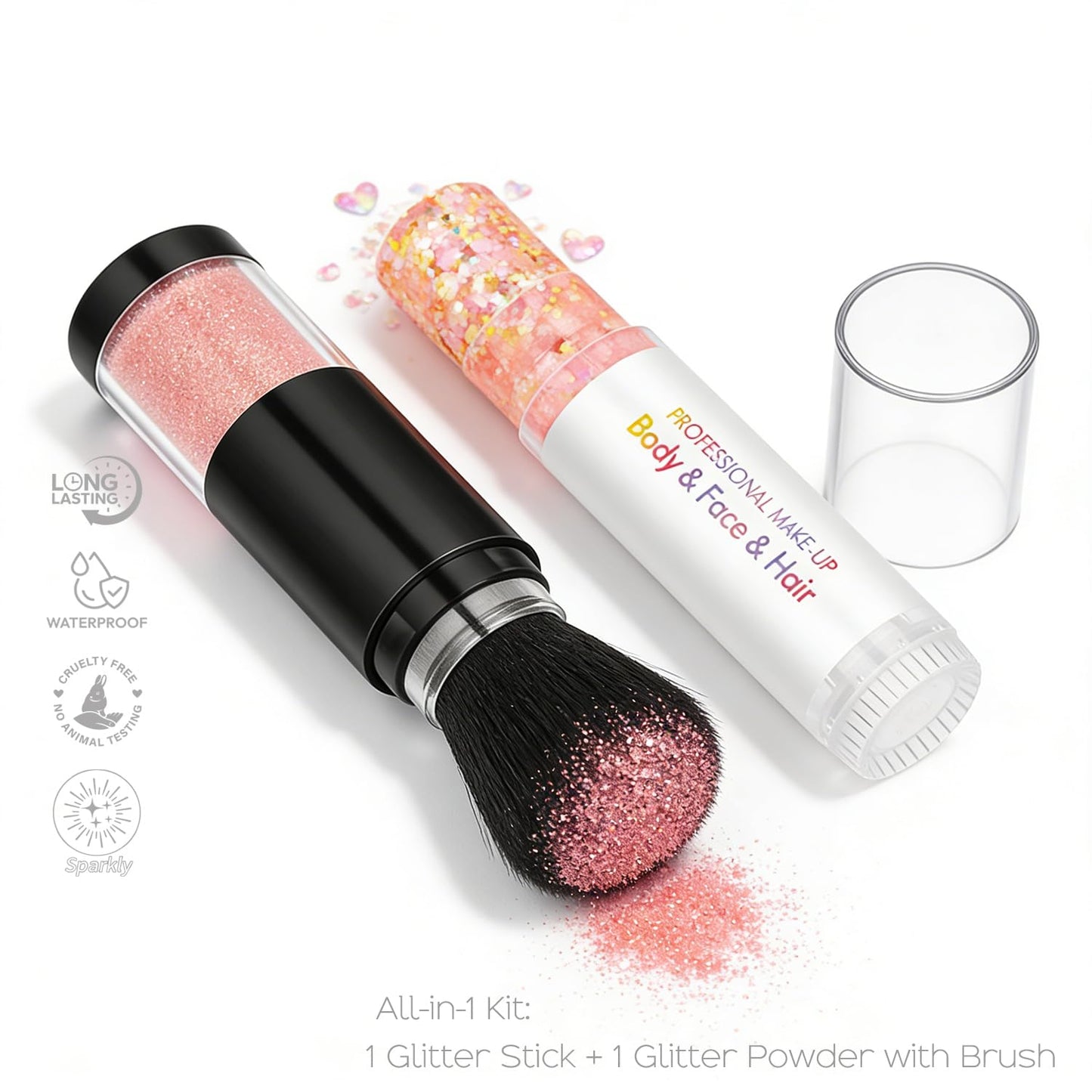 Holographic Mermaid Glitter Makeup Kit: 2-in-1 Body & Face Stick & Loose Powder with Built-in Brush for Festival, Rave, Concert, Carnival | Shimmery