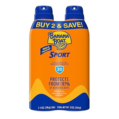 Banana Boat Sport Ultra SPF 30 Sunscreen Spray | Banana Boat Sunscreen Spray SPF 30, Water Resistant, Oxybenzone Free, 6oz each Twin Pack