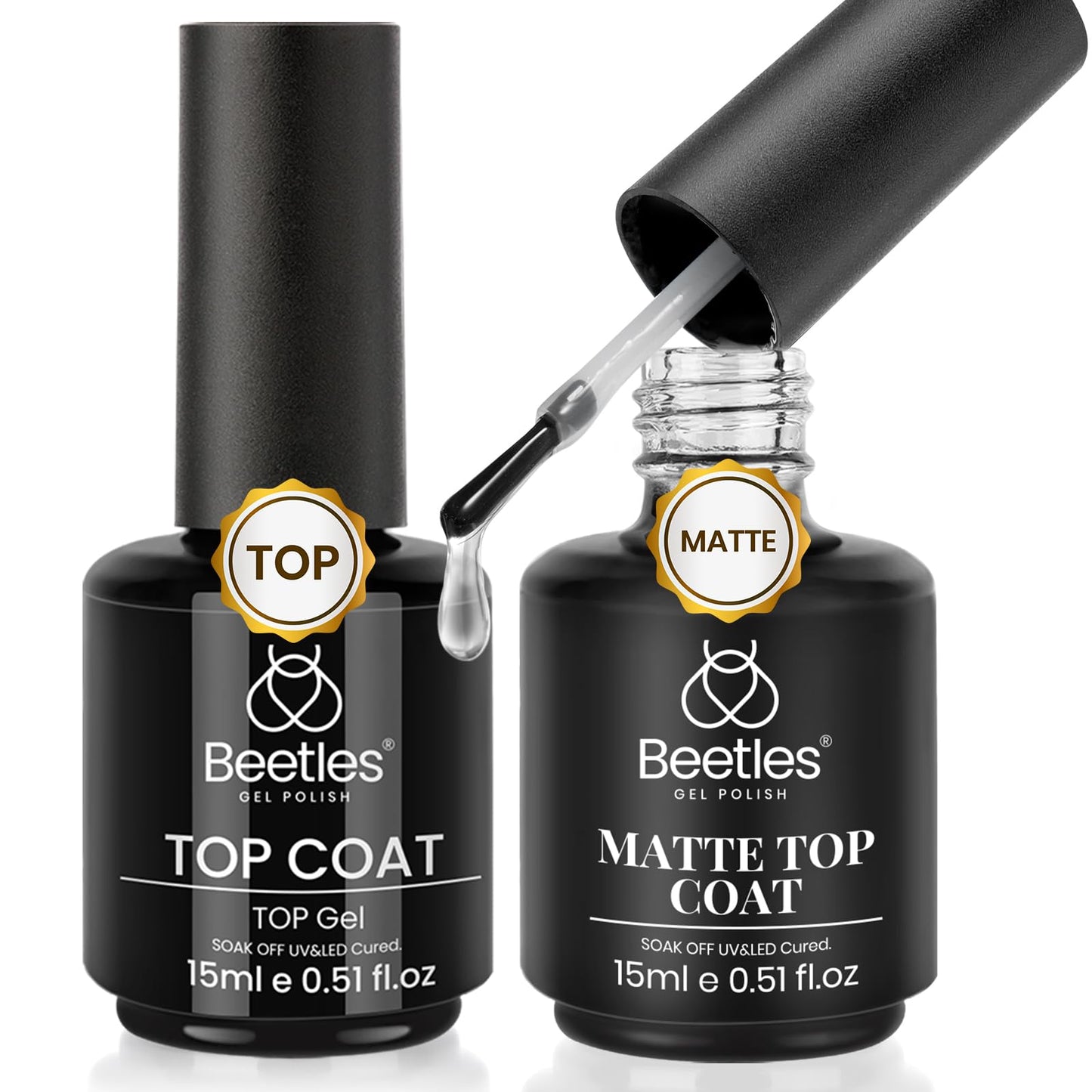 Beetles Matte Gel Top Coat 15ml 2Pcs Nail Polish Top Coat Set Beauty and Personal Care beetles Gel Polish Default Title