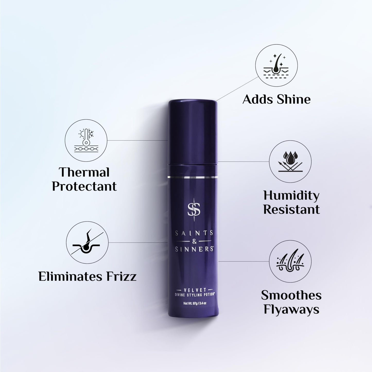 Saints & Sinners Award Winning Velvet Divine Hair Styling Potion, Thermal Protectant, Shine & Defrizzes Hair, Moisturizing Anti-Frizz Hair Cream
