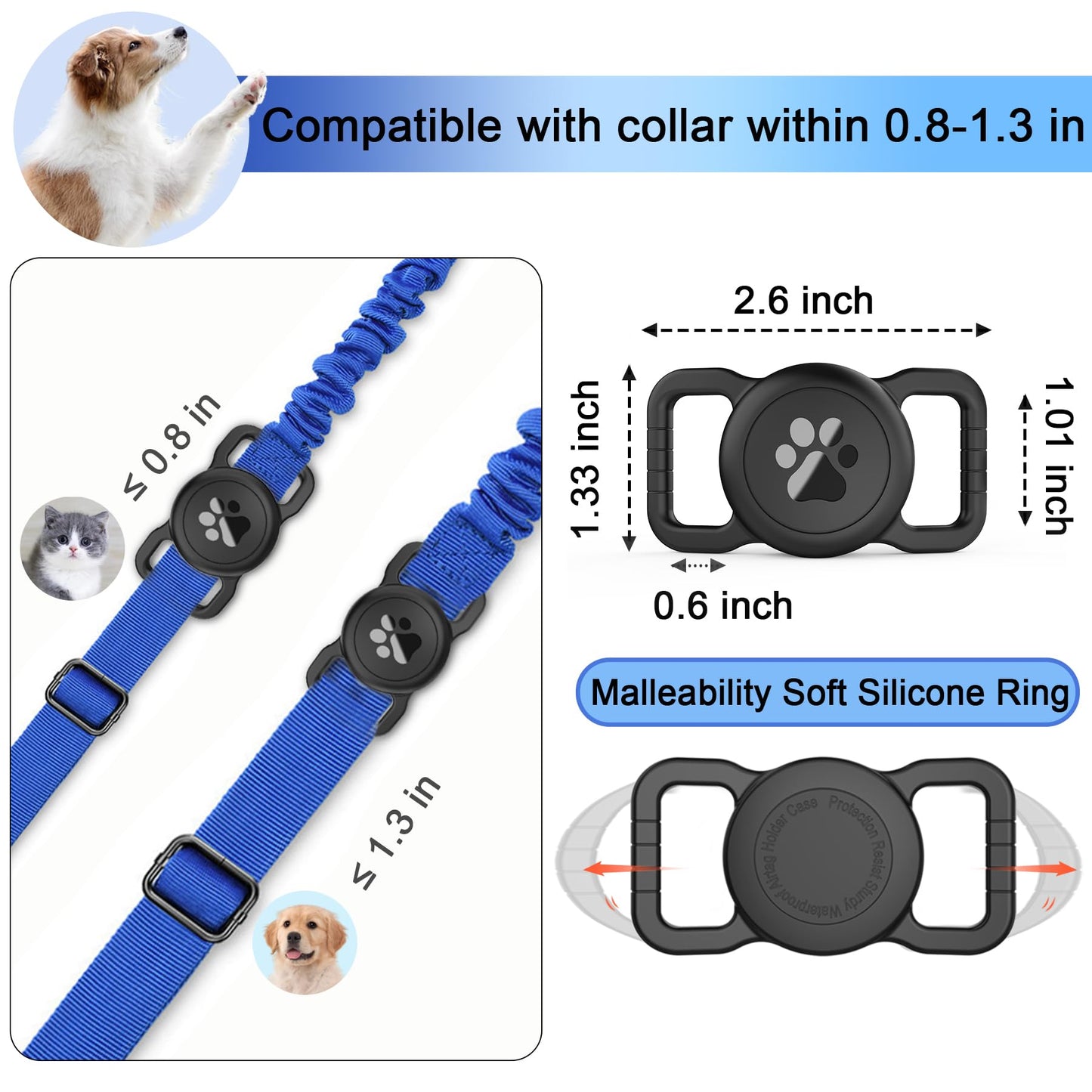 SANKALA Airtag Dog Collar Holder - Waterproof Silicone Full Body Protective Apple AirTag Holder for Pets, Fits All Collar Widths, Black (1 Pack)