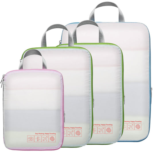 Cambond Compression Packing Cubes 4 Pack – Lightweight Expandable Luggage Organizers Travel Essentials Bags for Carry-On Suitcases, White
