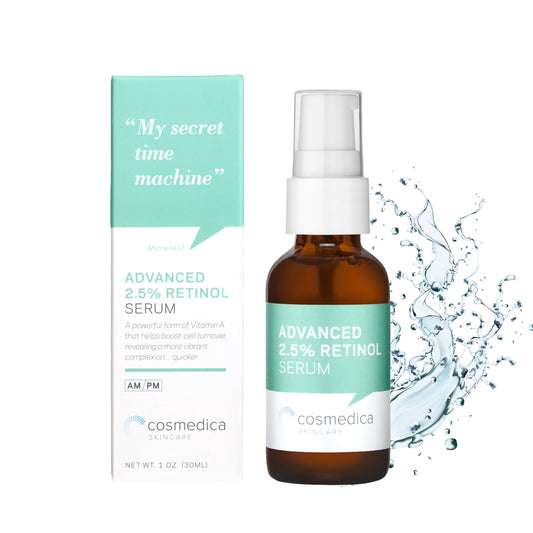 Cosmedica Skincare's Advanced 2.5% Retinol Serum w/Green Tea, Hyaluronic Acid & Vit E - Anti-Aging, Skin Revitalizing, Hydrating Serum for Fine