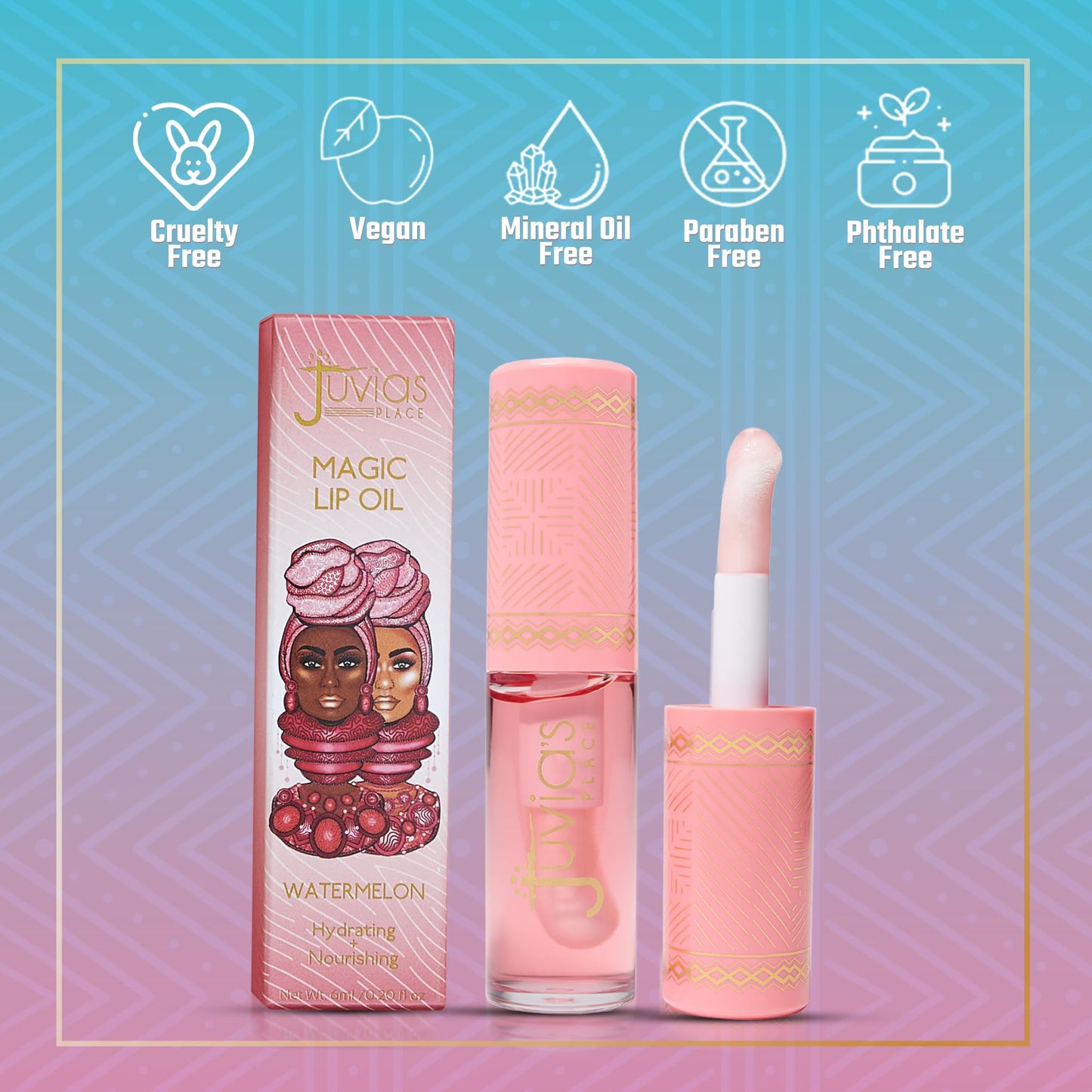 Juvia's Place Magic Lip Oil - Watermelon - Smooth, Hydrating with Vitamin E for Soft, Glossy, Juicy Lips - Infused with Fruit Extracts - Tinted,