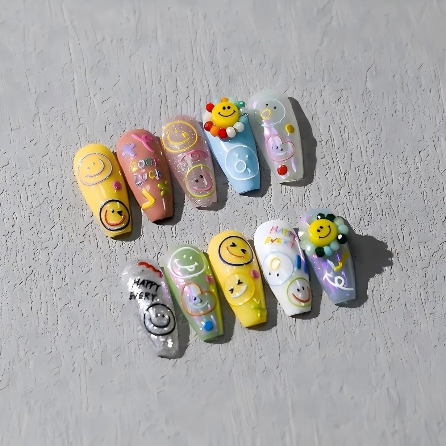 Dedyel Smile Nail Art Stickers 5D Embossed Cute Smile Face Kawaii Self-Adhesive Nail Stickers for Women Girls Kids Nail Art Decoration