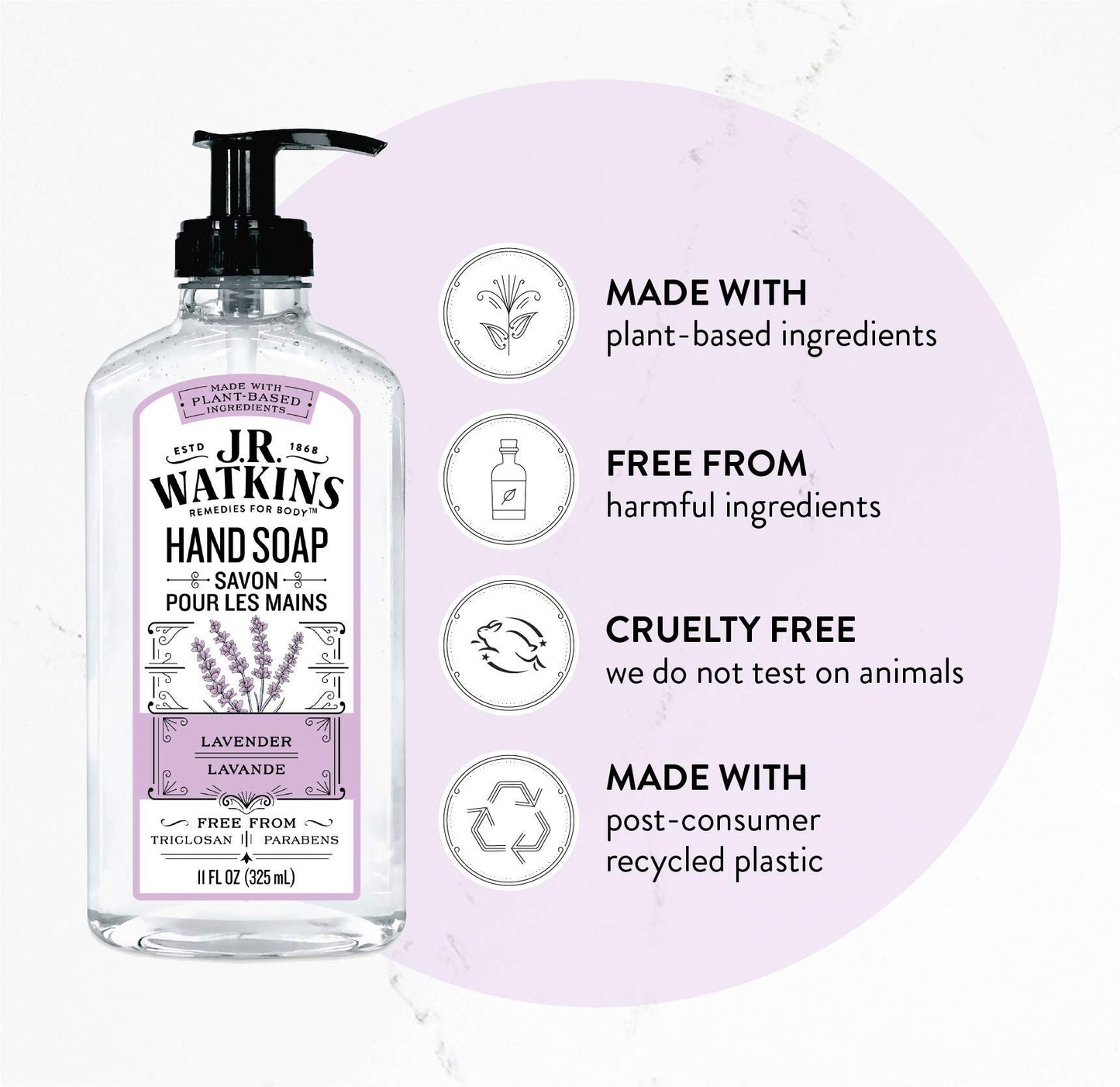 J. R. Watkins Liquid Hand Soap - Lavender - 11 Fl Oz (Pack of 2)
