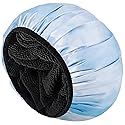 Aquior Shower Caps,Terry Lined Shower Cap for Women Reusable, Triple Layer Waterproof Bath Cap, Extra Large for Women Long Hair