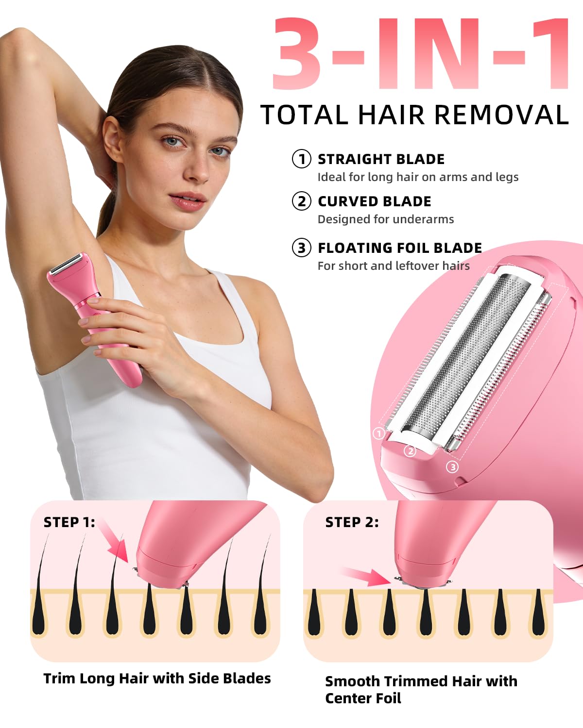 Ufree Bikini Trimmer Electric Razors for Women, Ceramic Blade Body Hair Trimmer, IPX7 Waterproof Rechargeable Lady Shaver, Personal Groomer for Legs Beauty and Personal Care Ufree