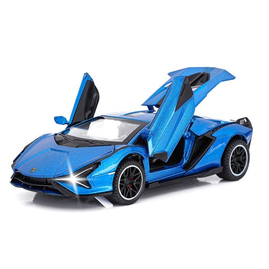 SASBSC Lamb Toy Cars Sian Diecast Metal Model Car with Light and Sound Fkp3 Pull Back Car Toys for Boys Age 3 + Year Old (Blue)