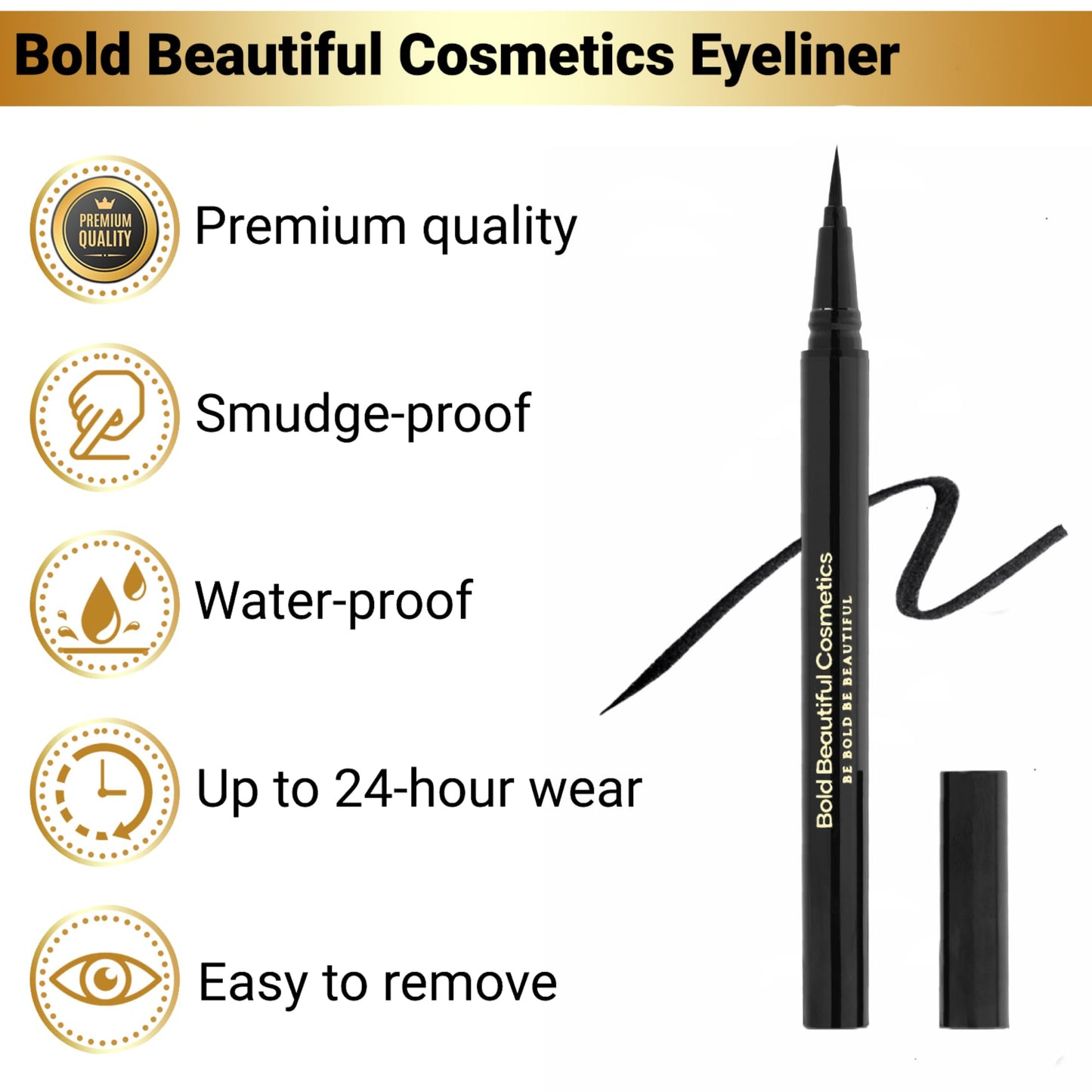 Bold Beautiful Cosmetics Eyeliner Liquid Waterproof eyeliner liquid liner black, 1 Count