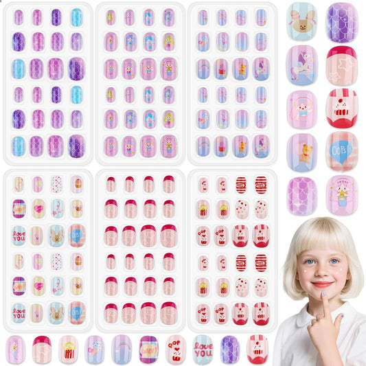 144 Pcs Press on Nails for Girls, Stick On Nails for Kids Short Acrylic Fake Nails Cute Nails Art Stuff for Little Girl 8-10 Beauty and Personal Care Thrilez Default Title